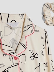 River Island White Girls Soft Touch Mono Bow Pyjamas Set - Image 4 of 5