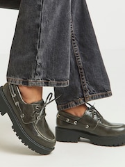 Simply Be Grey Chunky Lace Up Brogue Boat Shoe - Image 1 of 4