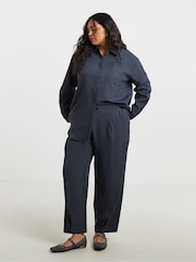 Simply Be Grey Pinstripe Peg Leg Drawstring Trousers - Image 3 of 4