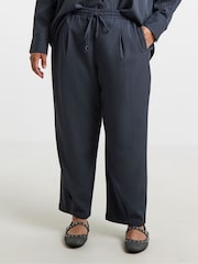 Simply Be Grey Pinstripe Peg Leg Drawstring Trousers - Image 4 of 4