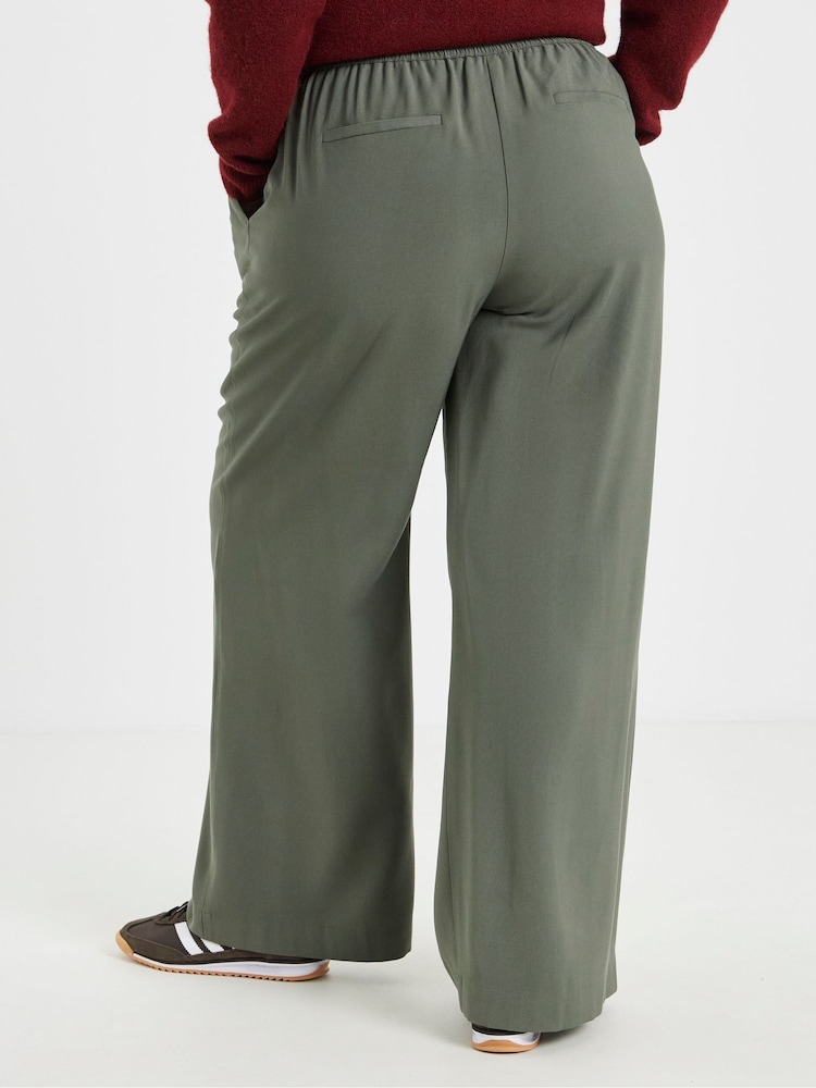 Simply Be Green Twill Drawstring Wide Leg Trousers - Image 2 of 4 Simply Be Green Twill Drawstring Wide Leg Trousers - Image 2 of 4