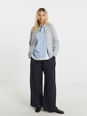 Simply Be Blue Twill Drawstring Wide Leg Trousers - Image 1 of 4