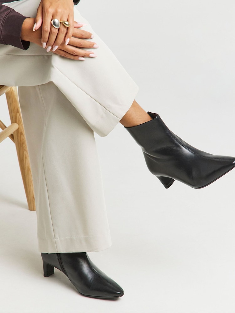 Anthology By JD Williams Black Wide Fit Premium Pointed Toe Kitten Heel Boots - Image 1 of 4