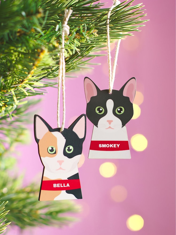 Personalised Cat Head Christmas Decoration by Oakdene - Image 1 of 2 Personalised Cat Head Christmas Decoration by Oakdene - Image 1 of 2