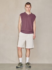 Lilac Purple EDIT Acid Wash Cable Knitted V-Neck Tank - Image 2 of 4