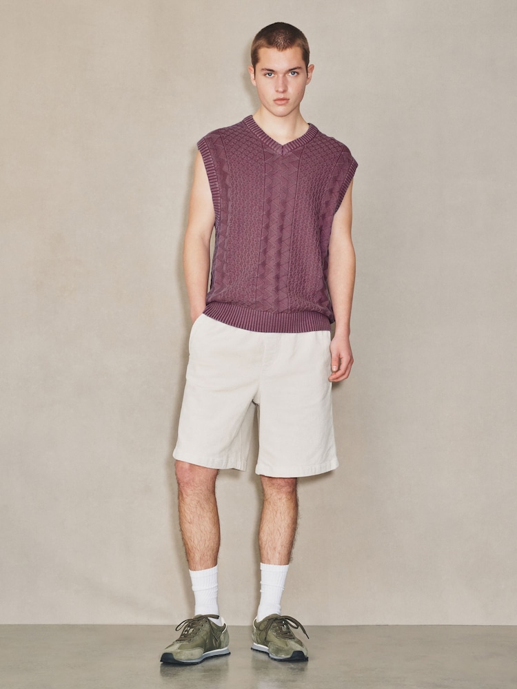 Lilac Purple EDIT Acid Wash Cable Knitted V-Neck Tank - Image 2 of 4