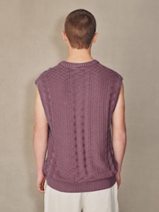 Lilac Purple EDIT Acid Wash Cable Knitted V-Neck Tank - Image 3 of 4