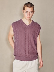 Lilac Purple EDIT Acid Wash Cable Knitted V-Neck Tank - Image 4 of 4