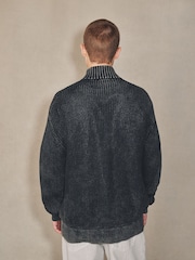 Black Edit Acid Wash Zip-Through Cardigan - Image 4 of 6