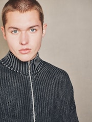 Black Edit Acid Wash Zip-Through Cardigan - Image 5 of 6