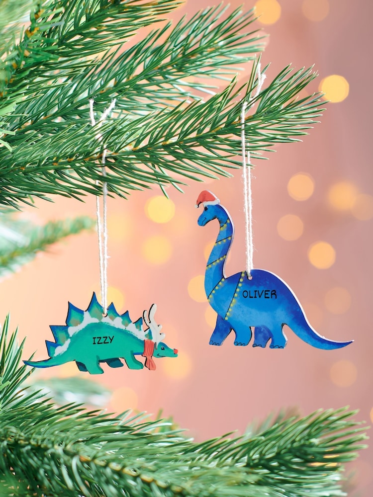 Personalised Dinosaur Print Christmas Decoration by Oakdene - Image 1 of 2