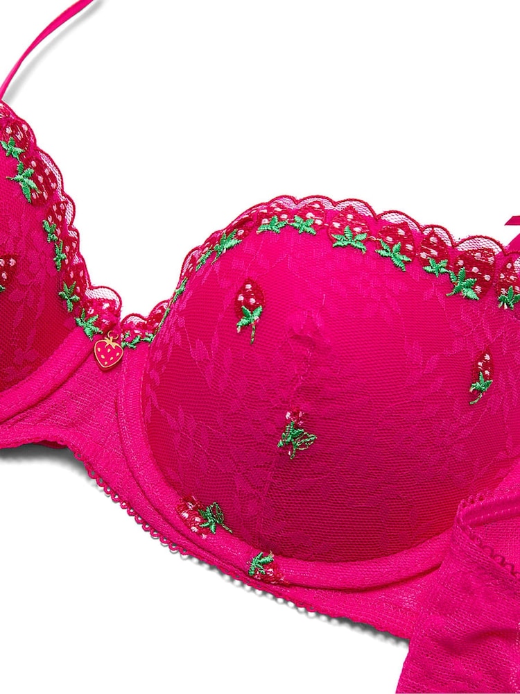 Victoria's Secret Pink Hot Stuff Pink Push Up Strawberry Embroidery Bra - Image 3 of 3