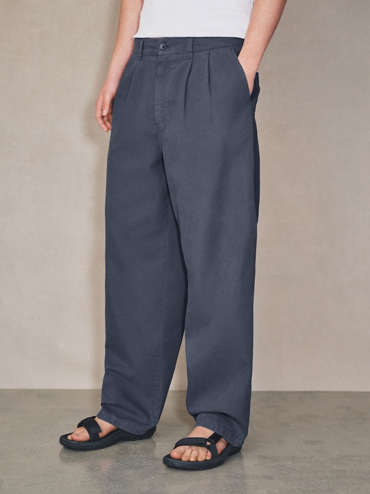 Blue Baggy Fit EDIT Twin Pleated Chino Trousers With Elasticated Waist - Image 1 of 10