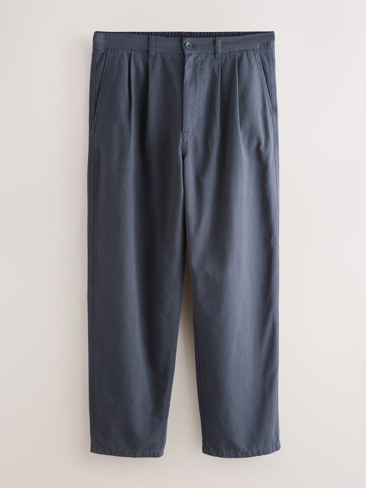 Blue Baggy Fit EDIT Twin Pleated Chino Trousers With Elasticated Waist - Image 10 of 10