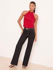 Lipsy Red Satin Chiffon Mix Halter Top - Image 2 of 4