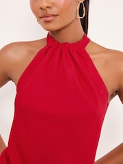 Lipsy Red Satin Chiffon Mix Halter Top - Image 3 of 4