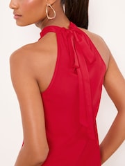 Lipsy Red Satin Chiffon Mix Halter Top - Image 4 of 4