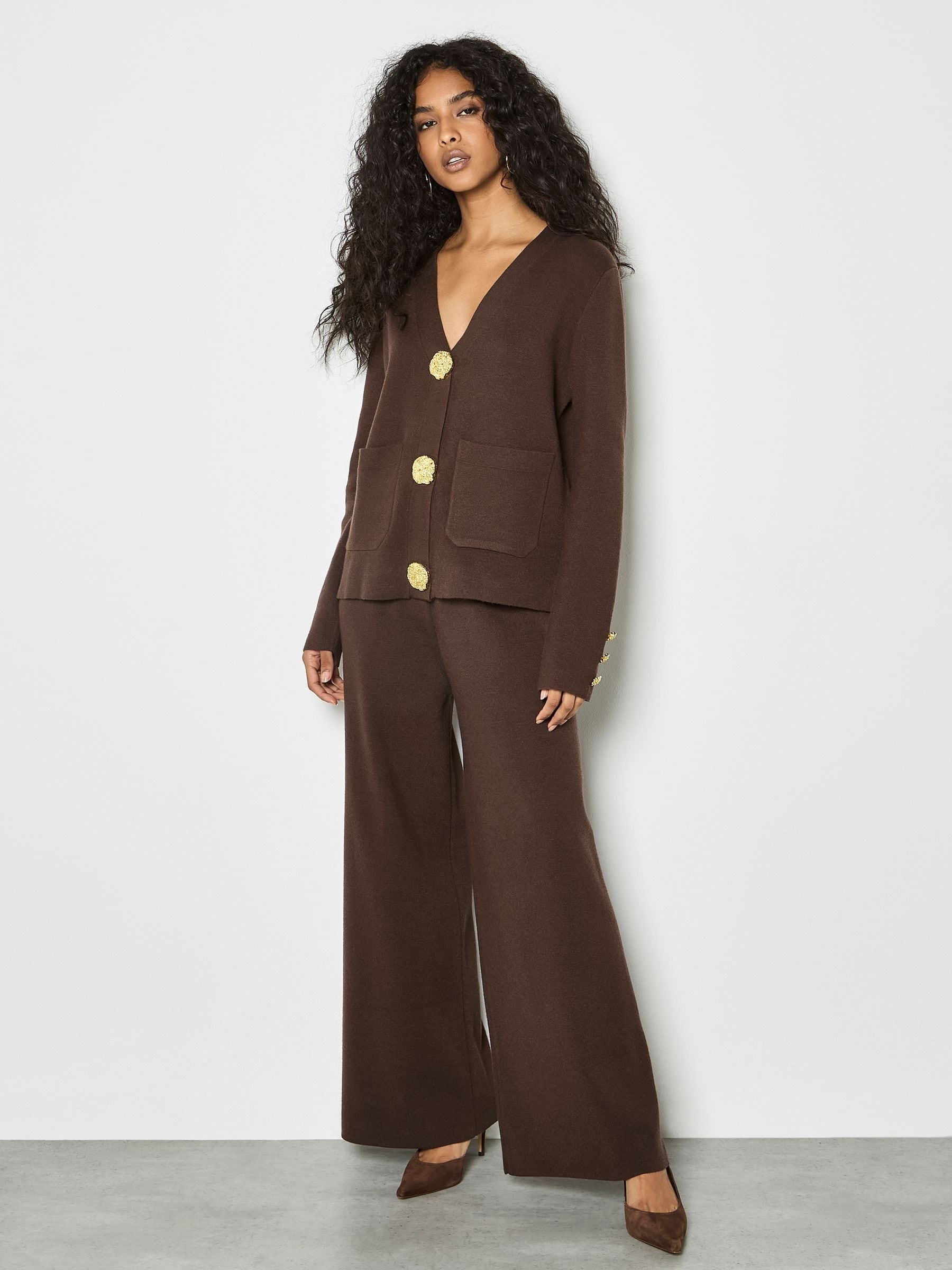 Buy Apricot Brown Hammered Metal Button Cardigan from the Next UK
