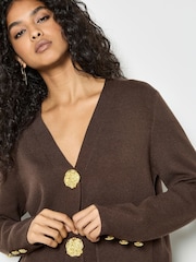 Apricot Brown Hammered Metal Button Cardigan - Image 3 of 5