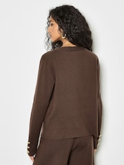 Apricot Brown Hammered Metal Button Cardigan - Image 4 of 5