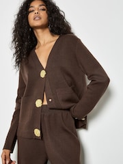 Apricot Brown Hammered Metal Button Cardigan - Image 5 of 5