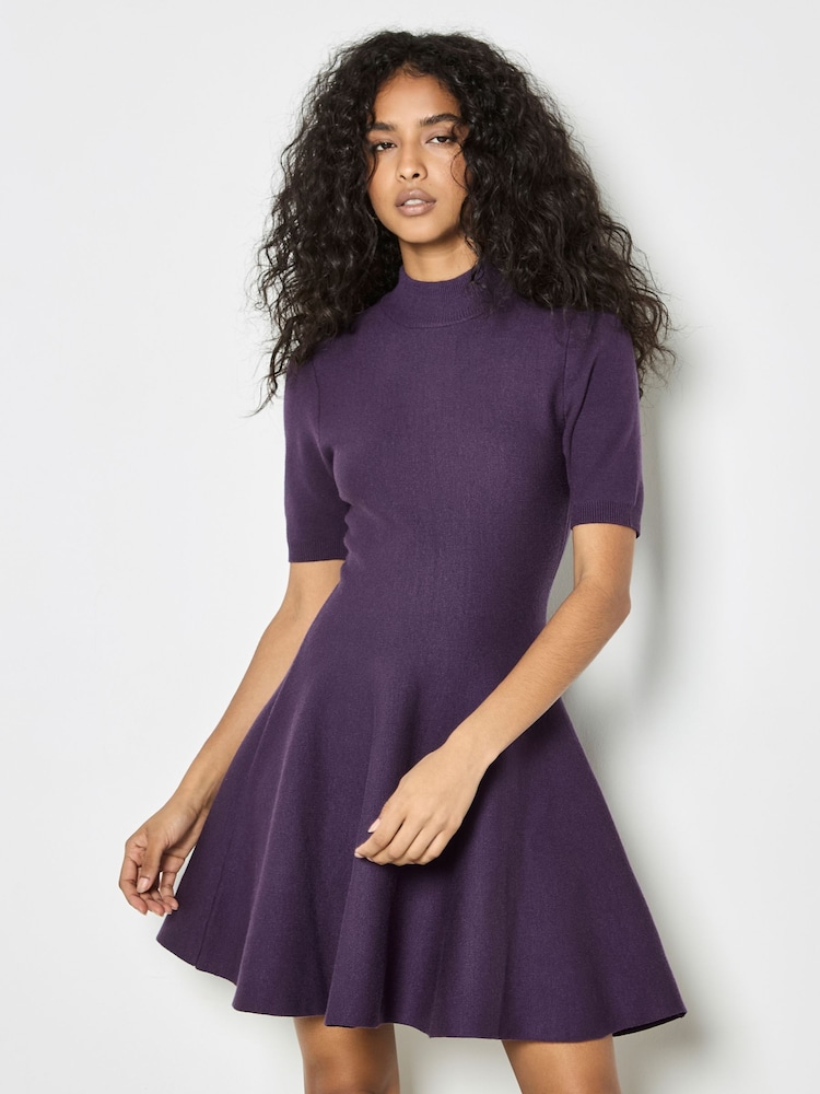Apricot Purple Fit & Flare Dress - Image 1 of 4