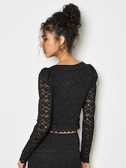 Apricot Black Leaf Corded Lace Midi Skirt - Image 2 of 4