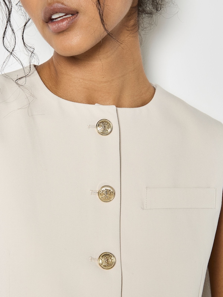 Apricot Natural High Neck Tailored Waistcoat Top - Image 2 of 4