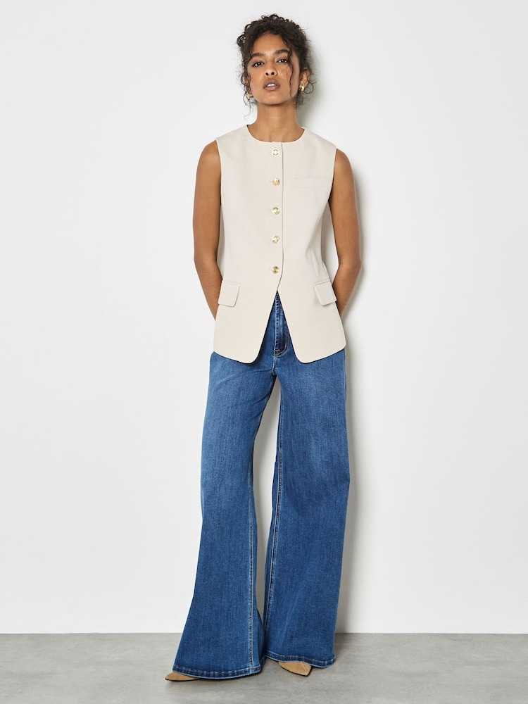 Apricot Natural High Neck Tailored Waistcoat Top - Image 4 of 4 Apricot Natural High Neck Tailored Waistcoat Top - Image 4 of 4