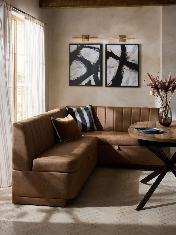 Easton Faux Leather Tan Easy Clean Anderson Storage Right Hand Corner Dining Bench - Image 1 of 11 Easton Faux Leather Tan Easy Clean Anderson Storage Right Hand Corner Dining Bench - Image 1 of 11