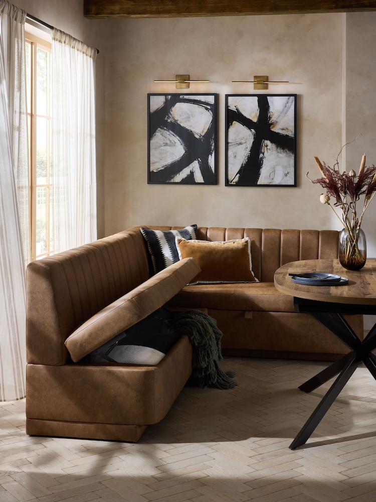 Easton Faux Leather Tan Easy Clean Anderson Storage Right Hand Corner Dining Bench - Image 2 of 11 Easton Faux Leather Tan Easy Clean Anderson Storage Right Hand Corner Dining Bench - Image 2 of 11