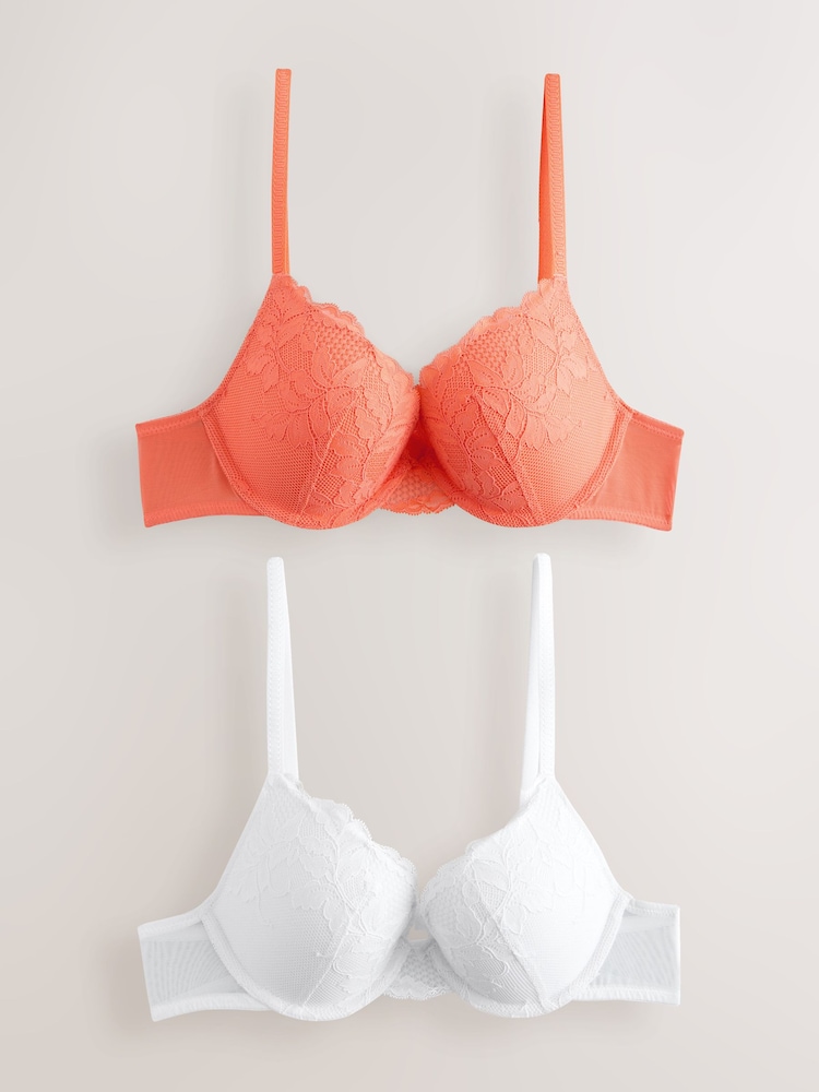 Orange/White Push Up Plunge Lace Bras 2 Pack - Image 1 of 5