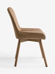 Set of 2 Easton Faux Leather Tan Easy Clean Hamilton Mid Wood Leg Quilted Dining Chairs - Image 4 of 8