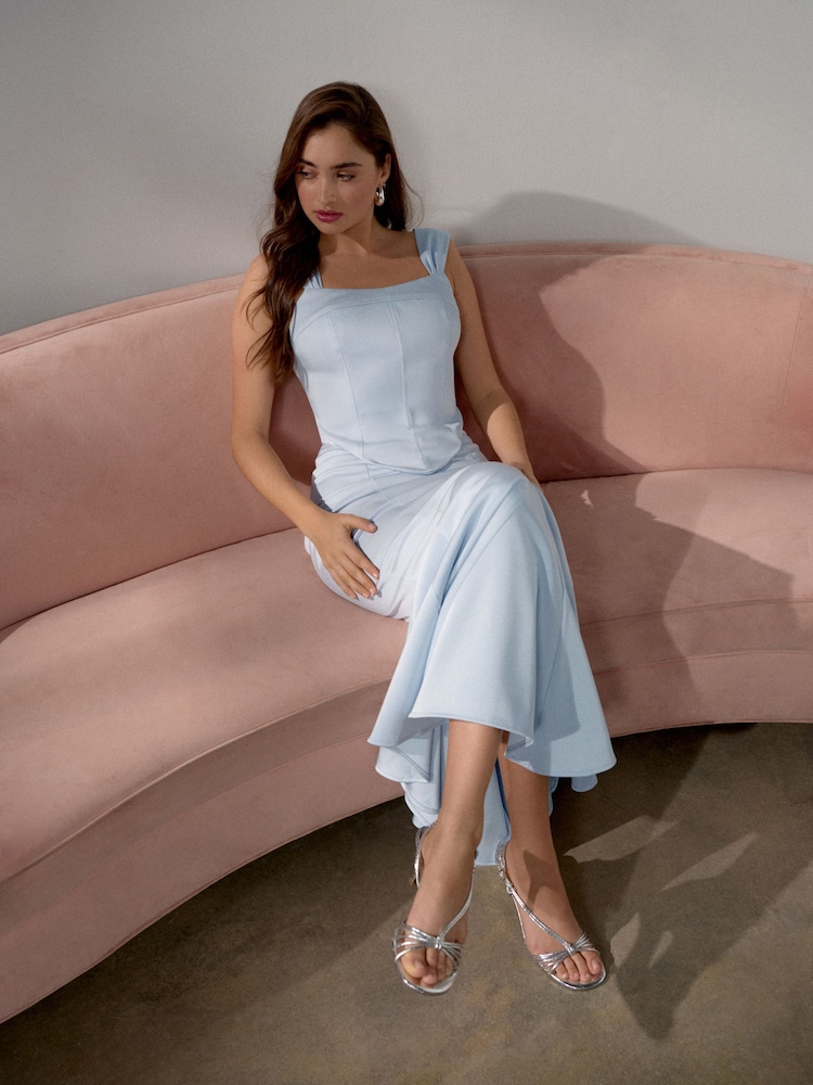 Blue Satin Square Neck Occasion Corset Top - Image 1 of 8