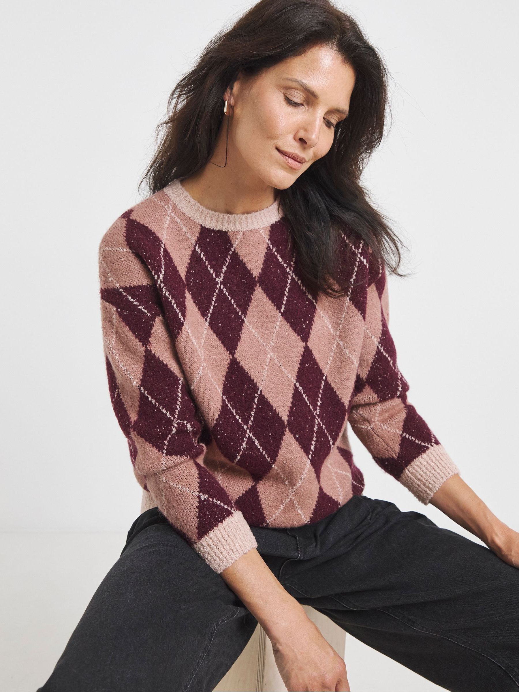 Buy JD Williams Pink Crew Neck Knitted Argyle Jumper from Next USA Buy JD Williams Pink Crew Neck Knitted Argyle Jumper from Next USA