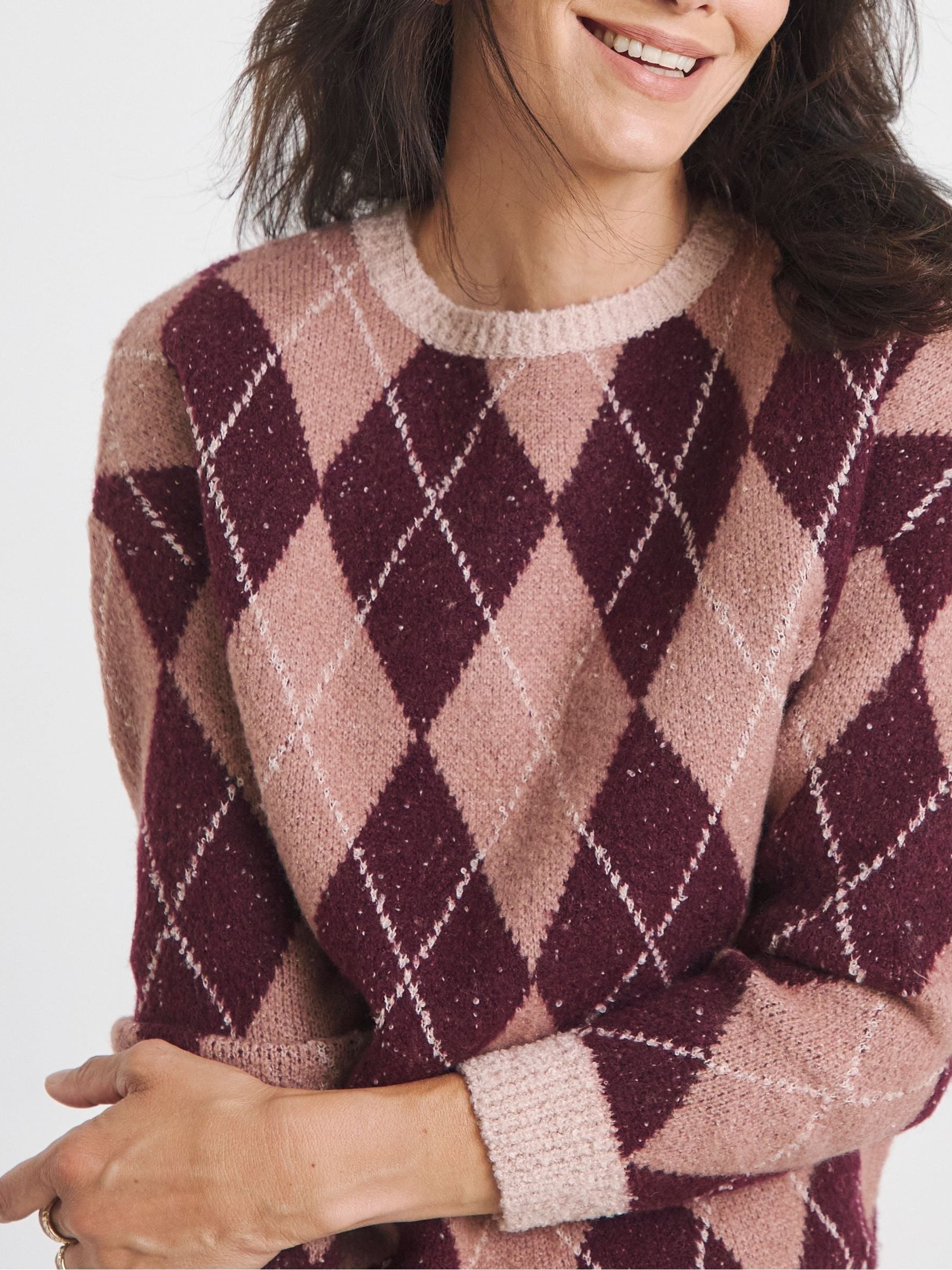 Buy JD Williams Pink Crew Neck Knitted Argyle Jumper from Next USA