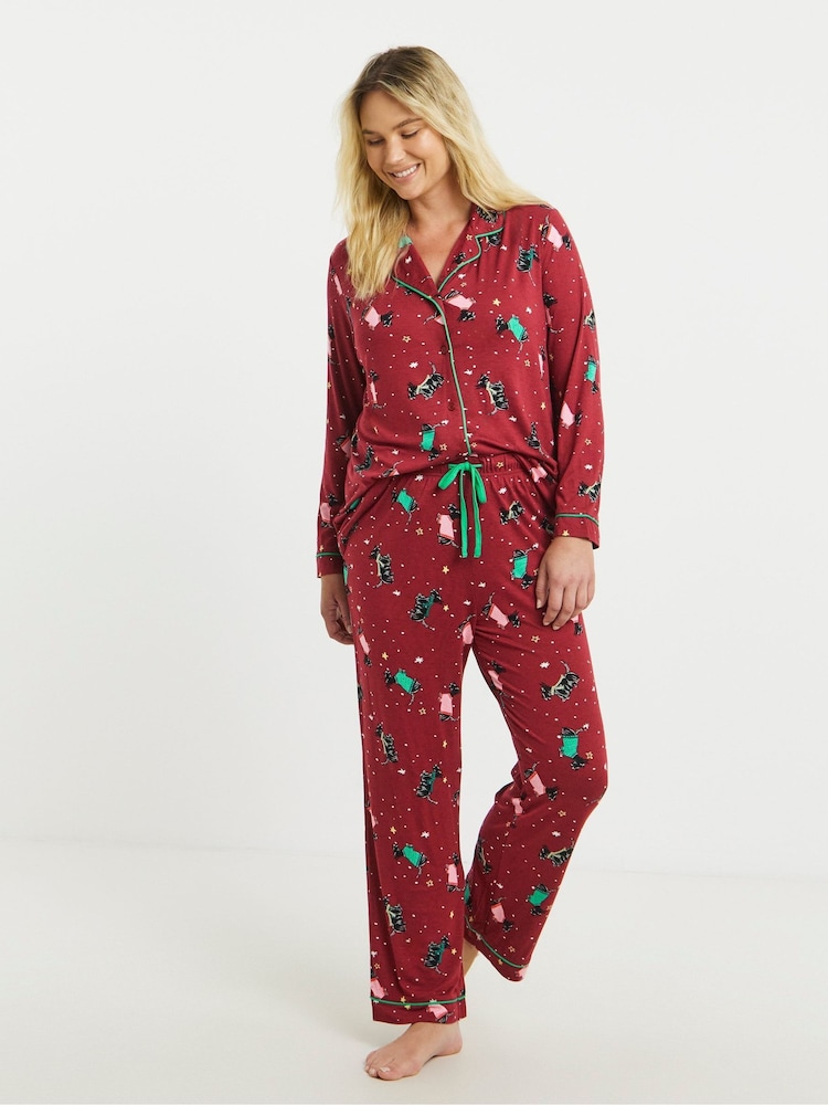 Simply Be Red Pretty Secrets Scotty Dog Button Through Pyjamas Set - Image 1 of 4 Simply Be Red Pretty Secrets Scotty Dog Button Through Pyjamas Set - Image 1 of 4
