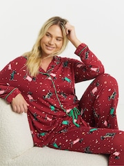 Simply Be Red Pretty Secrets Scotty Dog Button Through Pyjamas Set - Image 3 of 4