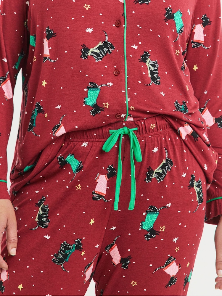 Simply Be Red Pretty Secrets Scotty Dog Button Through Pyjamas Set - Image 4 of 4