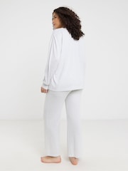 Simply Be White Stripe Pretty Lounge V-Neck Wide Leg Lounge Set - Image 3 of 4