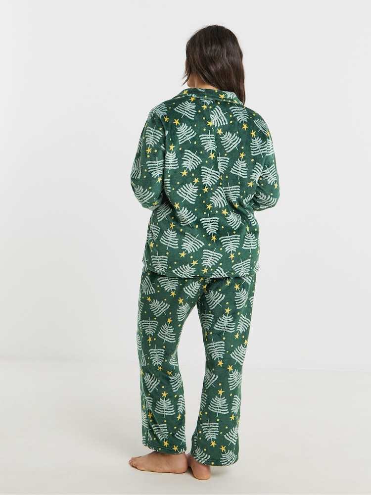 Simply Be Green Pretty Secrets Fleece Button Through Pyjamas Set - Image 2 of 4