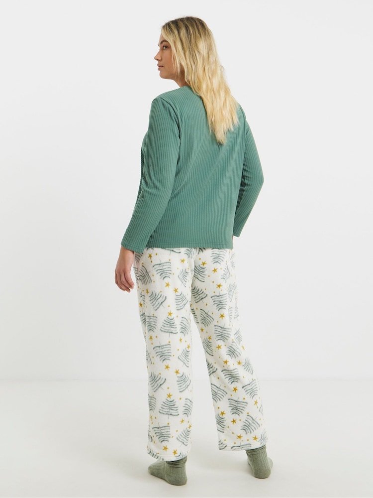 Simply Be Cream Pretty Secrets Fleece Henley Pyjamas Set - Image 2 of 4 Simply Be Cream Pretty Secrets Fleece Henley Pyjamas Set - Image 2 of 4