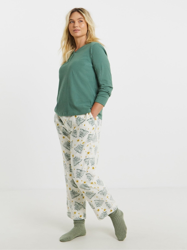 Simply Be Cream Pretty Secrets Fleece Henley Pyjamas Set - Image 4 of 4 Simply Be Cream Pretty Secrets Fleece Henley Pyjamas Set - Image 4 of 4
