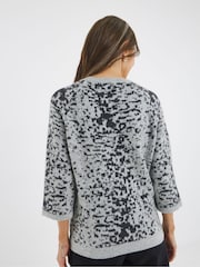 JD Williams Grey Animal Print Short Sleeve Knitted Jumper - Image 2 of 4