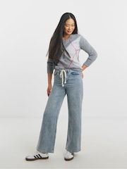 JD Williams Grey V-Neck Argyle Knitted Jumper With Wool - Image 4 of 4