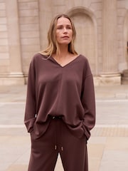 JD Williams Brown Anthology Premium V-Neck Seam Detail Modal Sweatshirt - Image 1 of 6