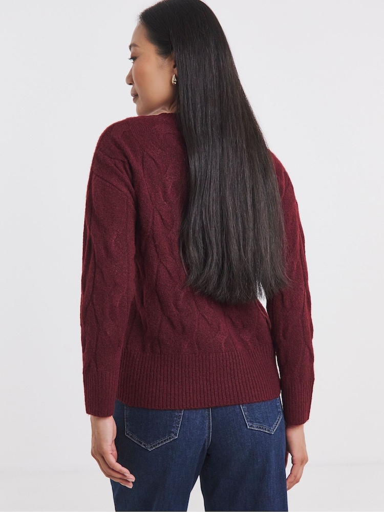 JD Williams Red Sponge Cable Knit V-Neck Cardigan - Image 2 of 4