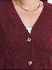 JD Williams Red Sponge Cable Knit V-Neck Cardigan - Image 3 of 4