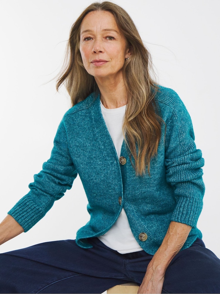 JD Williams Blue V-Neck Button Through Knitted Cardigan With Seam Detail - Image 1 of 4