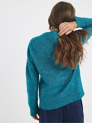 JD Williams Blue V-Neck Button Through Knitted Cardigan With Seam Detail - Image 2 of 4